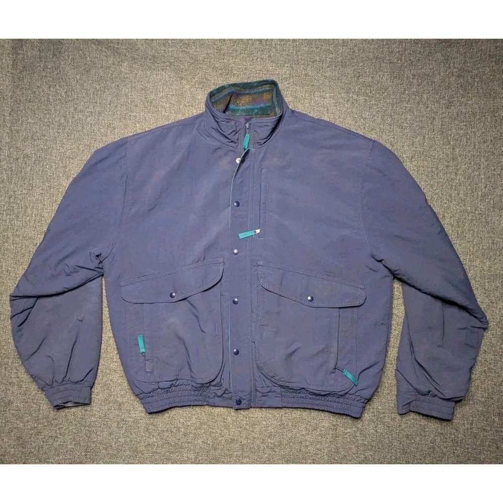 Vintage LL Bean Geometrical flannel lined Jacket Hurricane 90's Full Zip L Coat